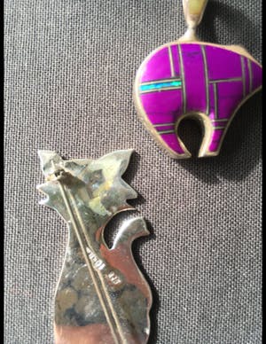 1e gehalte Zilver - intarsia hanger en broche van een kat kopen? Bied vanaf 25!