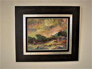 Niet of onleesbaar gesigneerd - Sfeervol expressionistisch "paletmes" olieverf "Zomeravond landschap" kopen? Bied vanaf 1!