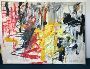 Ben Wellerdieck - Abstract Olieverf op Groot Doek verkocht voor € 1!