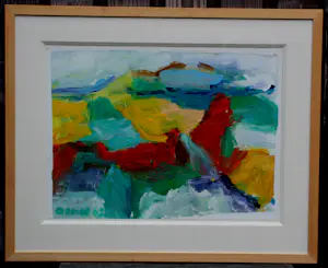 Jan Cremer - Ingelijste olieverf op papier: abstracte compositie - 2002(nette lijst!) kopen? Bied vanaf 2499!