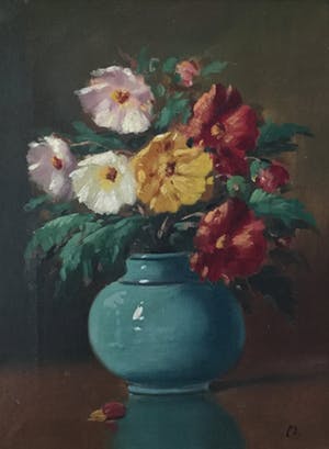 Niet of onleesbaar gesigneerd - C3573-12 - Stilleven met bloemen in blauw vaasje kopen? Bied vanaf 10!