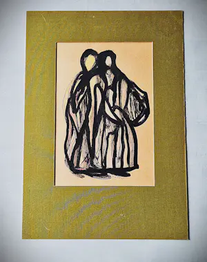 Riek Schagen - Gemengde techniek op papier– "2 vrouwen" - gesigneerd - in passe partout kopen? Bied vanaf 36!