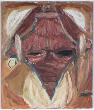 Bouchaib Dihaj - Olieverf op doek, Zonder titel (Geabstraheerd gezicht in roodtinten) kopen? Bied vanaf 100!