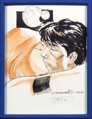 Romano Molenaar - Tekening en aquarel, Storm en Roodhaar, i.s.m. Jorg de Vos - Ingelijst verkocht voor € 80!