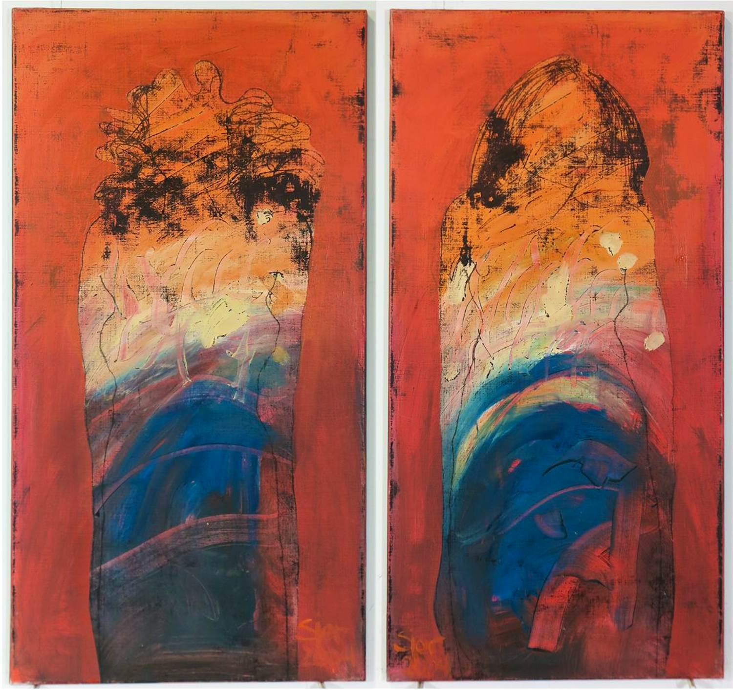 Sjer Jacobs - Acryl op doek, Tweeluik (twee figuren) kopen? Bied vanaf 200!