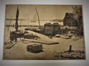 Willem Witjens - Mooie grote Ets "afgemeerde bootjes bij Hattem" potloodgesigneerd - orig. lijst kopen? Bied vanaf 35!