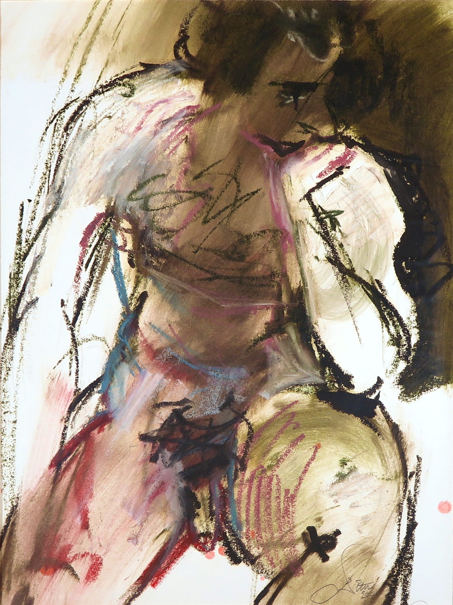 Franscz Witte - Gemengde techniek op papier, Zittend naakt kopen? Bied vanaf 1!