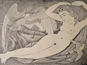 Pieter Starreveld - In 1944 gemaakte Litho "liggend naakt" in door j.c. Jongens gemaakte lijst kopen? Bied vanaf 65!