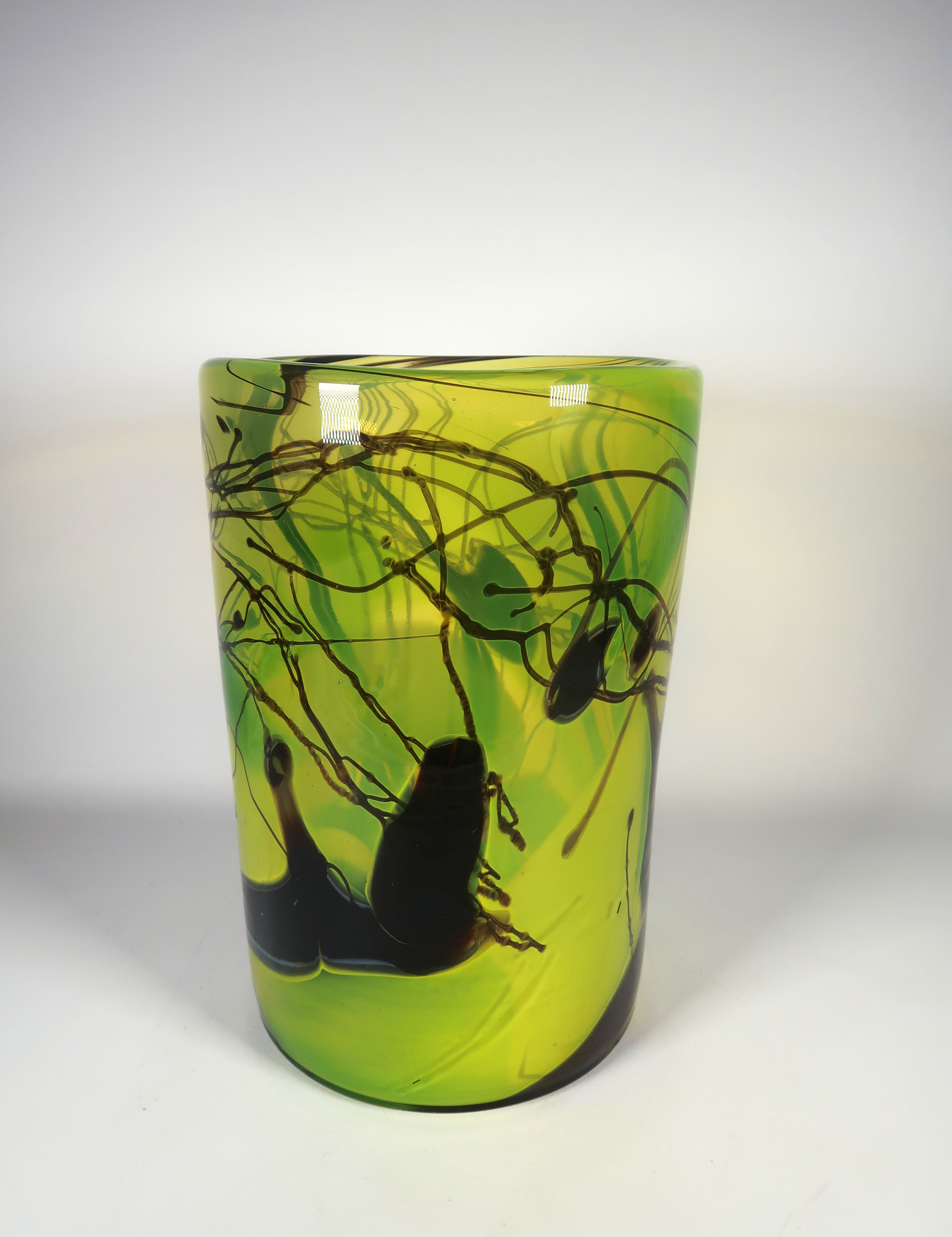 Willem Heesen - Glas, unica groen met geel en zwarte vaas kopen? Bied vanaf 500!