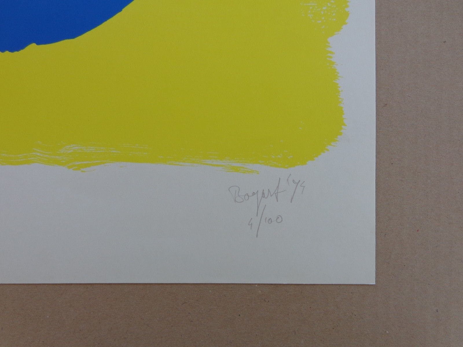 Bram Bogart - BLAUW-GELE ABSTRACTIE / KLEURLITHO / 72x52cm / SIG 74 kopen? Bied vanaf 210!