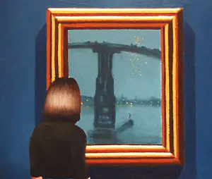 Gerard Boersma - Nocturne: Blue And Gold (Vrouw genietend van schilderij James McNeill Whistler) kopen? Bied vanaf 400!