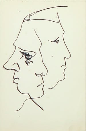 Siep van den Berg - Lot van drie inkttekeningen, Dubbelportretten en profil - Ingelijst kopen? Bied vanaf 40!