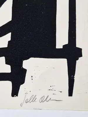 Jelle Otter - Groninger kunstenaar en graficus - linosnede "gevangen" - eigen druk - oplage 10 kopen? Bied vanaf 38!
