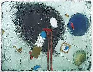 Michel van Overbeeke - Ets en aquatint met bladgoud, Come Around - Ingelijst kopen? Bied vanaf 50!