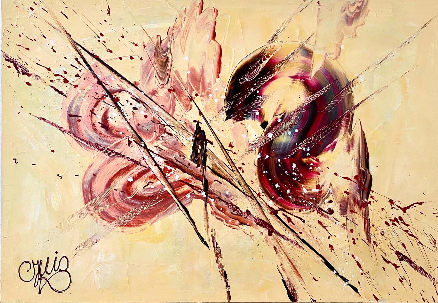 Caroline Vis - "The Clash II" (2014) | Acryl op doek (70x100) met certificaat van echtheid verkocht voor € 1!