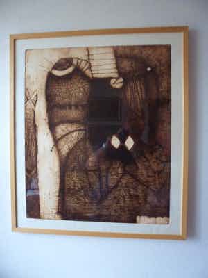 Guillaume Le Roy - Fraaie abstracte ets in sepia kleuren. verkocht voor € 45!