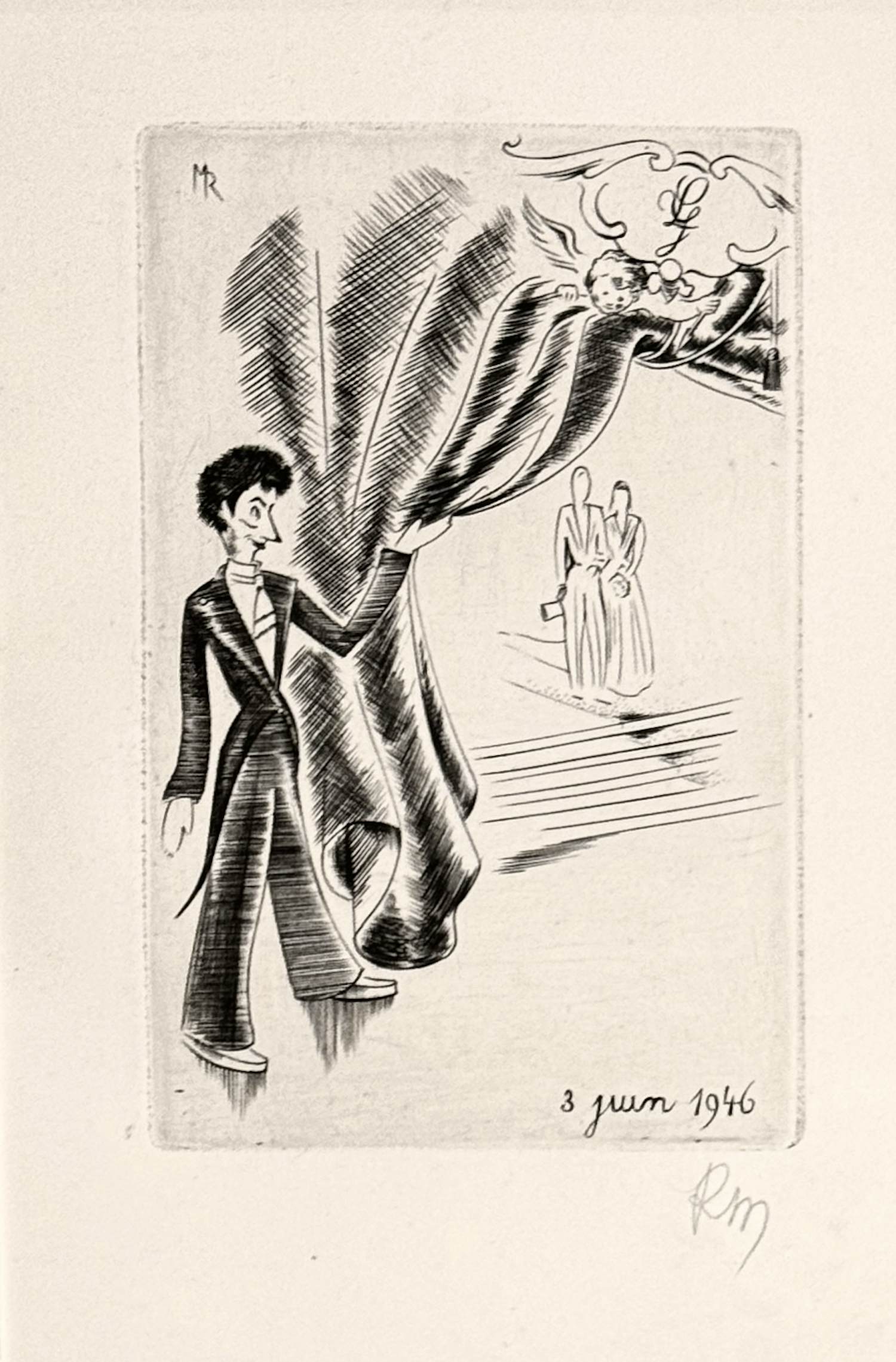 Rene Mels - Das Theater – 1946 – Seltene signierte Kaltnadelradierung – gerahmt kopen? Bied vanaf 50!