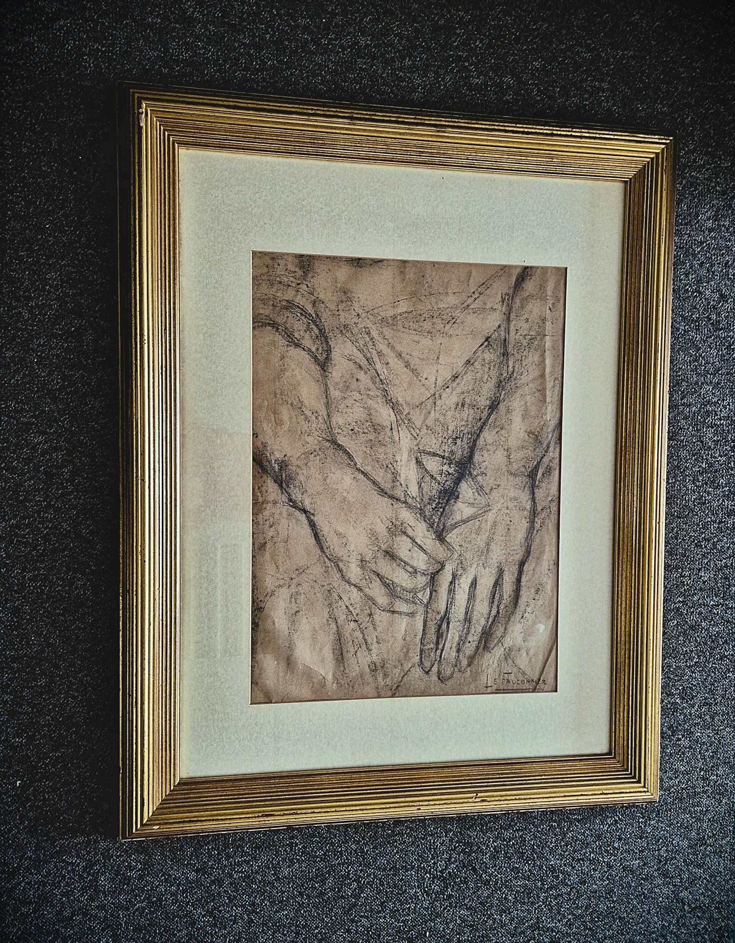 Henri Victor Le Fauconnier - Bergense school - kubistische houtskooltekening - circa 1920 - in mooie lijst verkocht voor € 74!