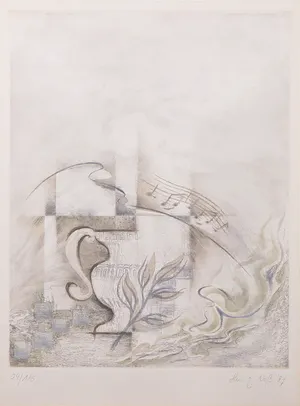 Heinz Voss - Kleurenets, Abstracte compositie - Ingelijst kopen? Bied vanaf 1!