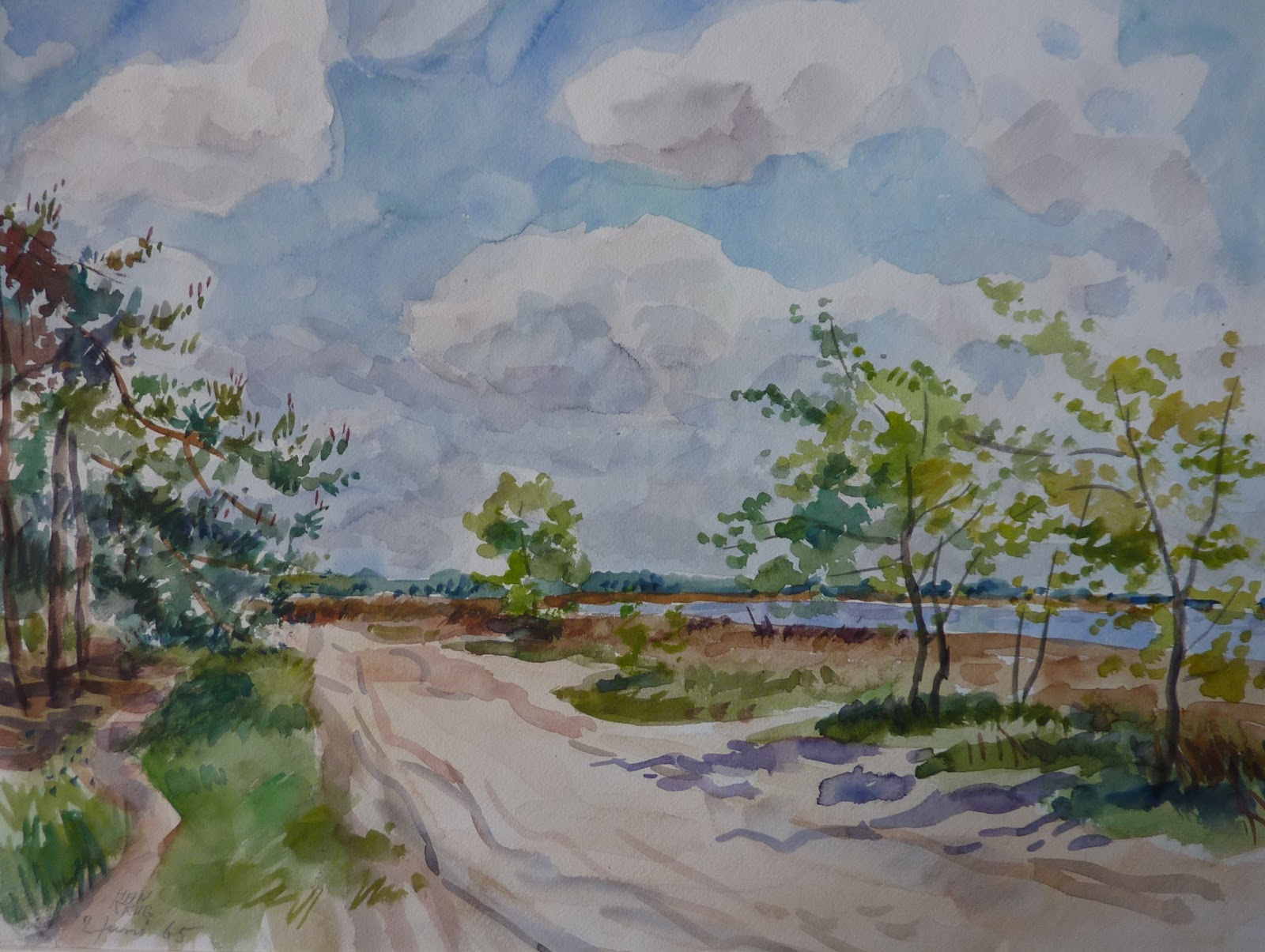 Han Krug - Grote aquarel "Brabant" 1965 verkocht voor € 50!