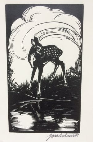 Jan Schonk - Jan Schonk - Houtsnede Hertje kopen? Bied vanaf 30!