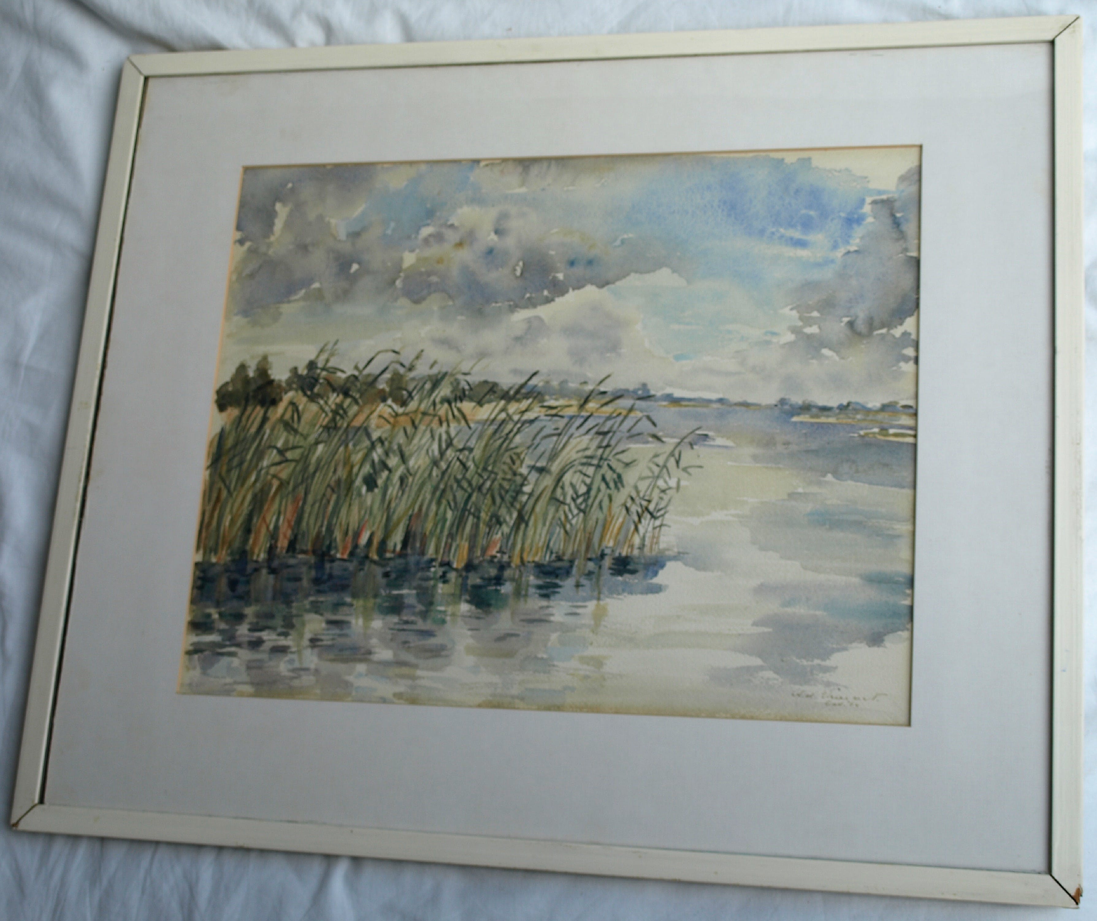 Niet of onleesbaar gesigneerd - Aquarel , Rietkraag – Watergezicht - gesigneerd & ingelijst – 1964  kopen? Bied vanaf 1!