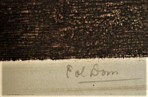 Pol Dom - Sfeervolle droge naald Ets "Amsterdam huizen aan de Noordermarkt" gesigneerd kopen? Bied vanaf 20!