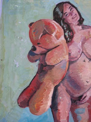 Peter Klashorst - Groot werk op doek , “Vrouw met Teddybeer” – 2018 – 120 x 93 cm kopen? Bied vanaf 350!