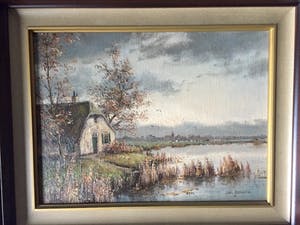 Gien Brouwer - Boerderij aan Water - Olieverf op paneel, Ingelijst kopen? Bied vanaf 110!