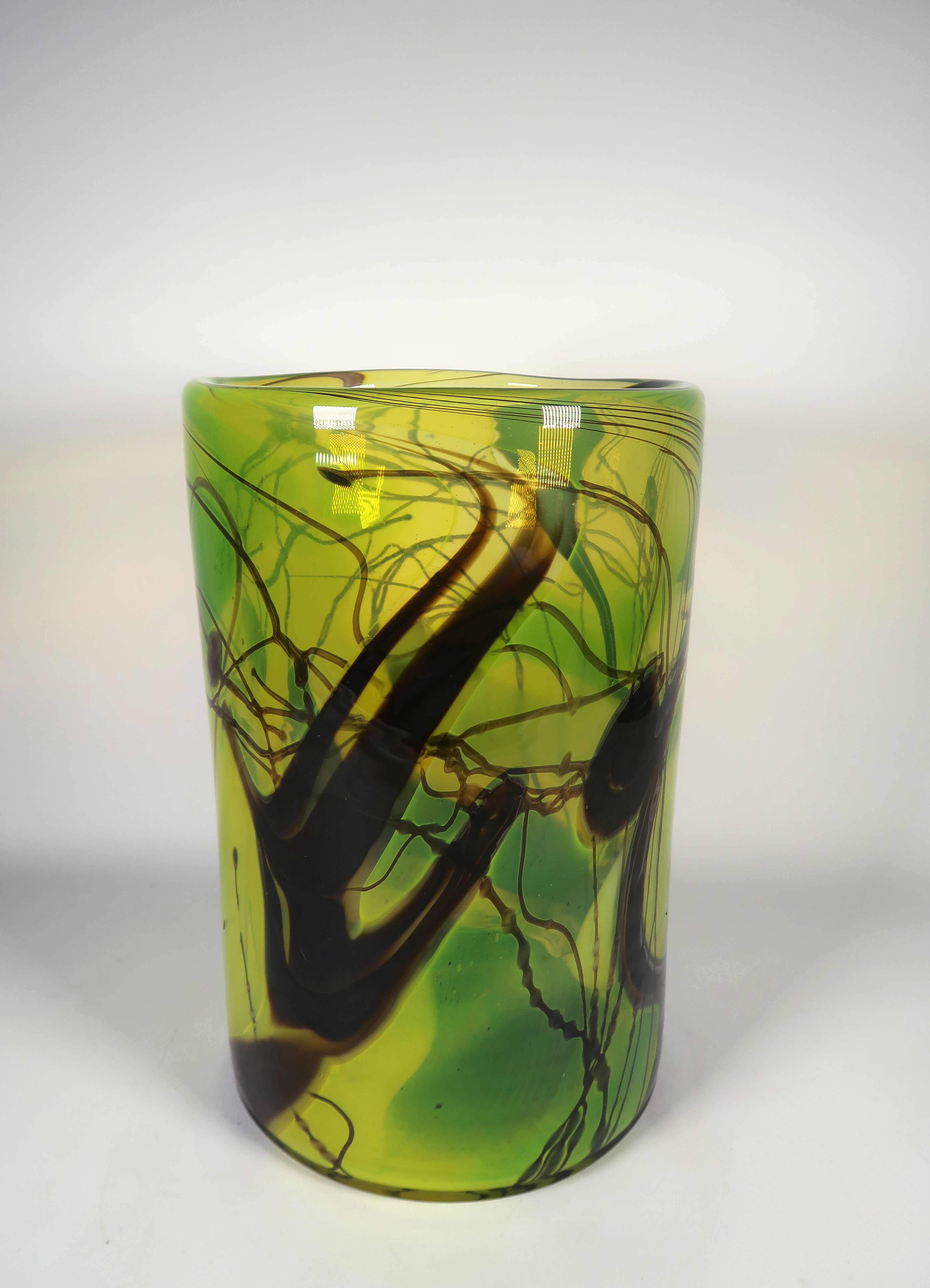 Willem Heesen - Glas, unica groen met geel en zwarte vaas kopen? Bied vanaf 500!