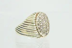 70 - Vintage 14krt geel-gouden pavé ring met 24 briljant gesl. (1.20ct) diamant kopen? Bied vanaf 470!