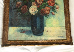 H. Gooyer - Olieverf op doek - 85 x 68 cm , Rozen in een vaas – ingelijst kopen? Bied vanaf 75!