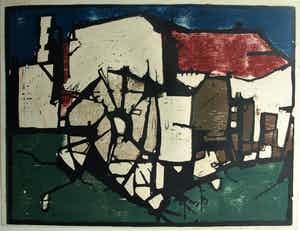 Fon Klement - Houtsnede, Watermolen – ingelijst – 1961 – oplage 24 verkocht voor € 75!