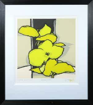 Fon Klement - Boardsnede, Bouquet jaune - Ingelijst verkocht voor € 100!