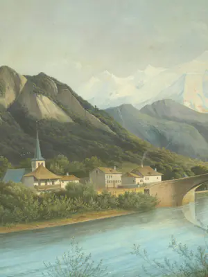 Henri Knip - Ingelijste gouache , Landschap Zwitserland – ca. 1870? - Lijst, 73 x 93 cm. kopen? Bied vanaf 10!