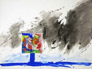 Jef Diederen - Gemengde techniek op papier, Boompje verkocht voor € 160!