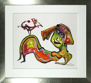 Jan te Wierik - Olie- en acrylverf op papier, De meermin - Ingelijst verkocht voor € 600!