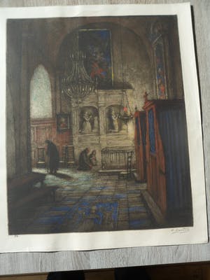 Albert Geudens - Kleurenets "Kerkinterieur', kopen? Bied vanaf 35!