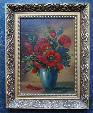 Niet of onleesbaar gesigneerd - Bloem stilleven - Olieverf op paneel verkocht voor € 10!