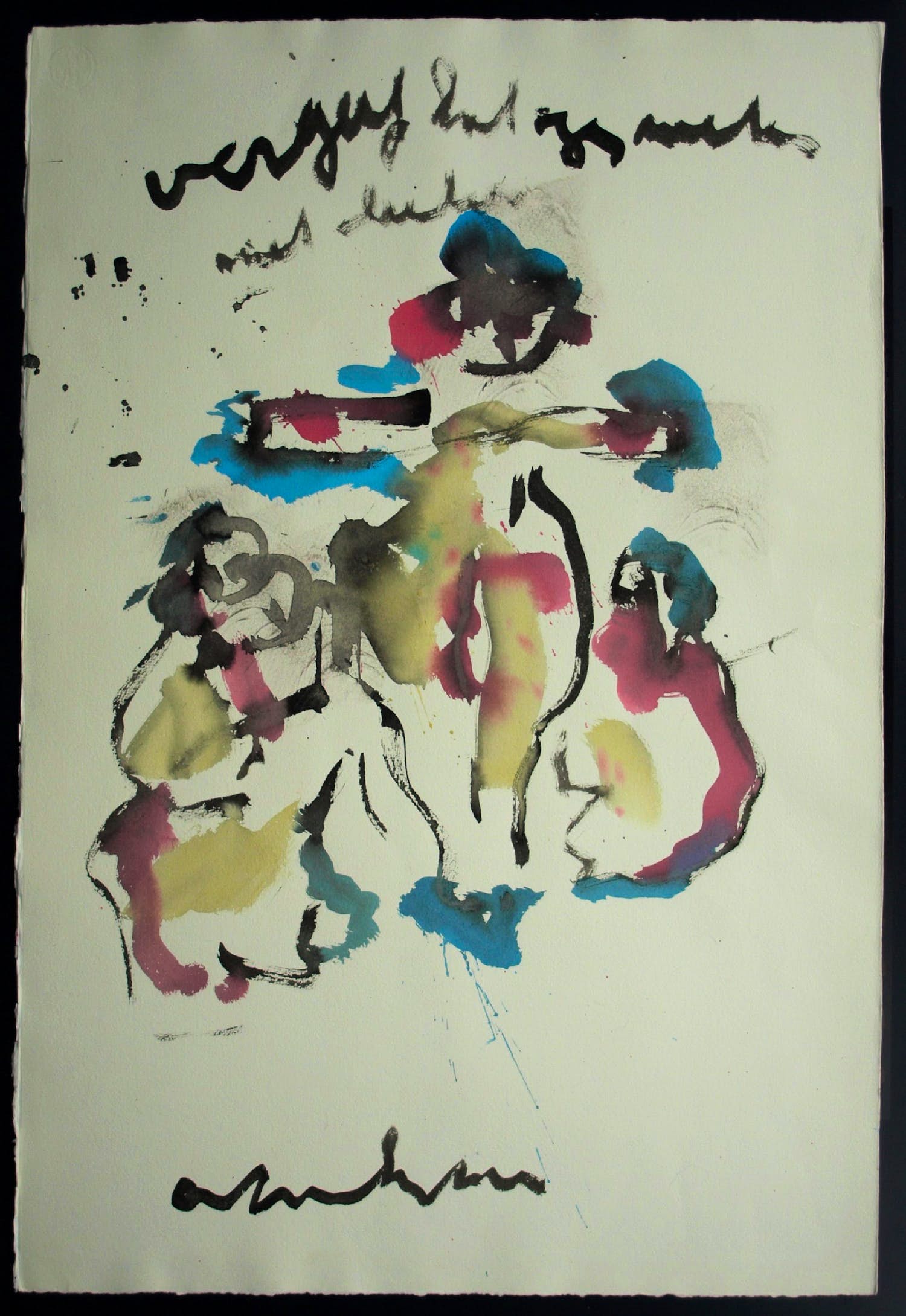 Anton Heyboer - Acrylverf, 3 Vrouwen, 'Vergeef het mij..." – Ingelijst , 91 x 61 cm. verkocht voor € 150!