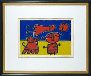 Corneille - Zeefdruk, Petite vie des champs - Ingelijst verkocht voor € 200!