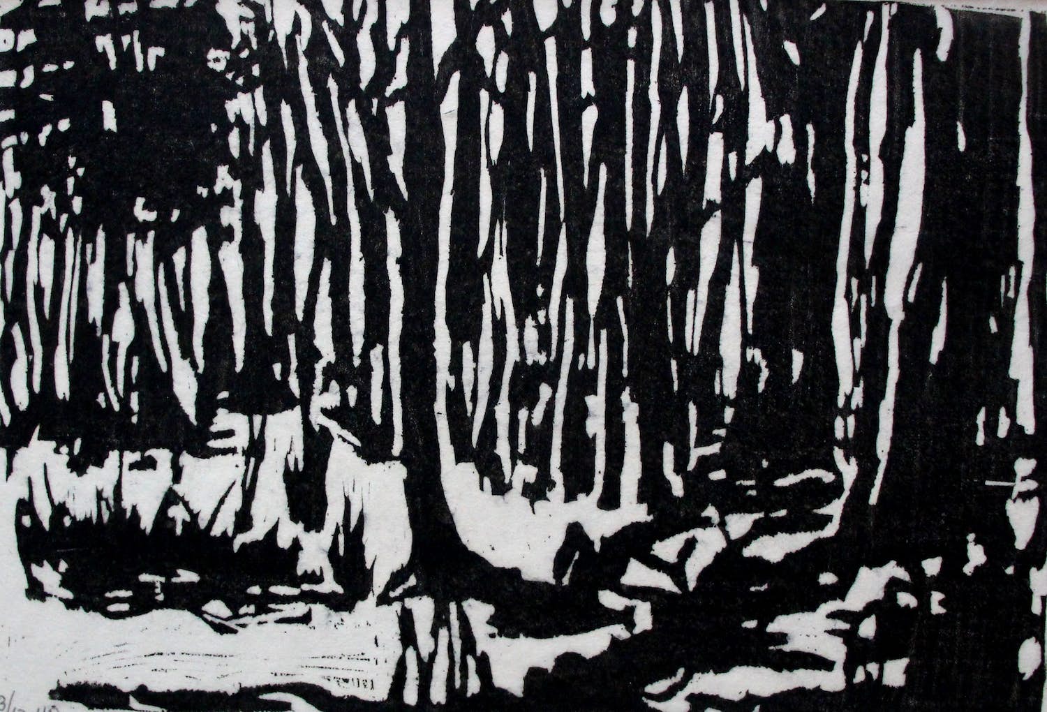 Johan Meijerink - Houtsnede: Bergmans bos - 1964 verkocht voor € 45!