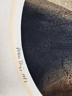 Peter Thijs - Intrigerende in 1972 gemaakte eigen druk reliëf kleuren Ets - gesigneerd kopen? Bied vanaf 58!