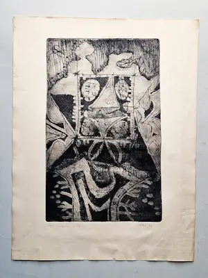 Kees Okx - Grote monochrome ets - "magisch vierkant"- 1966 - epreuve d'artiste exemplaar kopen? Bied vanaf 47!