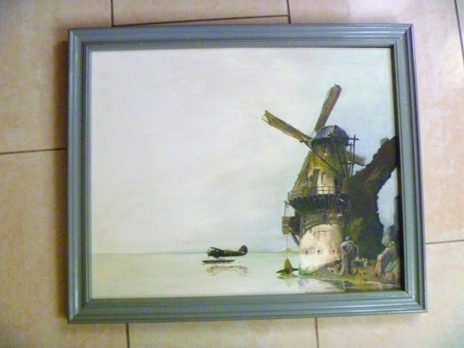 Peter Meuleners - Kalme zee met watervliegtuig , gesigneerd en ingelijsd verkocht voor € 35!