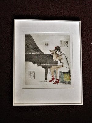 Aat Veldhoen - Bijzondere met Aquarel ingekleurde Ets "Vrouw achter piano" gesigneerd kopen? Bied vanaf 61!