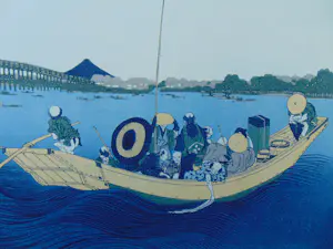 Katsushika Hokusai - Sunset across the Ryogoku Bridge kopen? Bied vanaf 75!