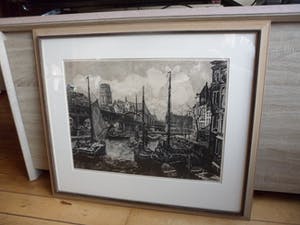 Jan Sirks - Ets. Titel. "Viaduct Rotterdam ". Groot werk kopen? Bied vanaf 50!