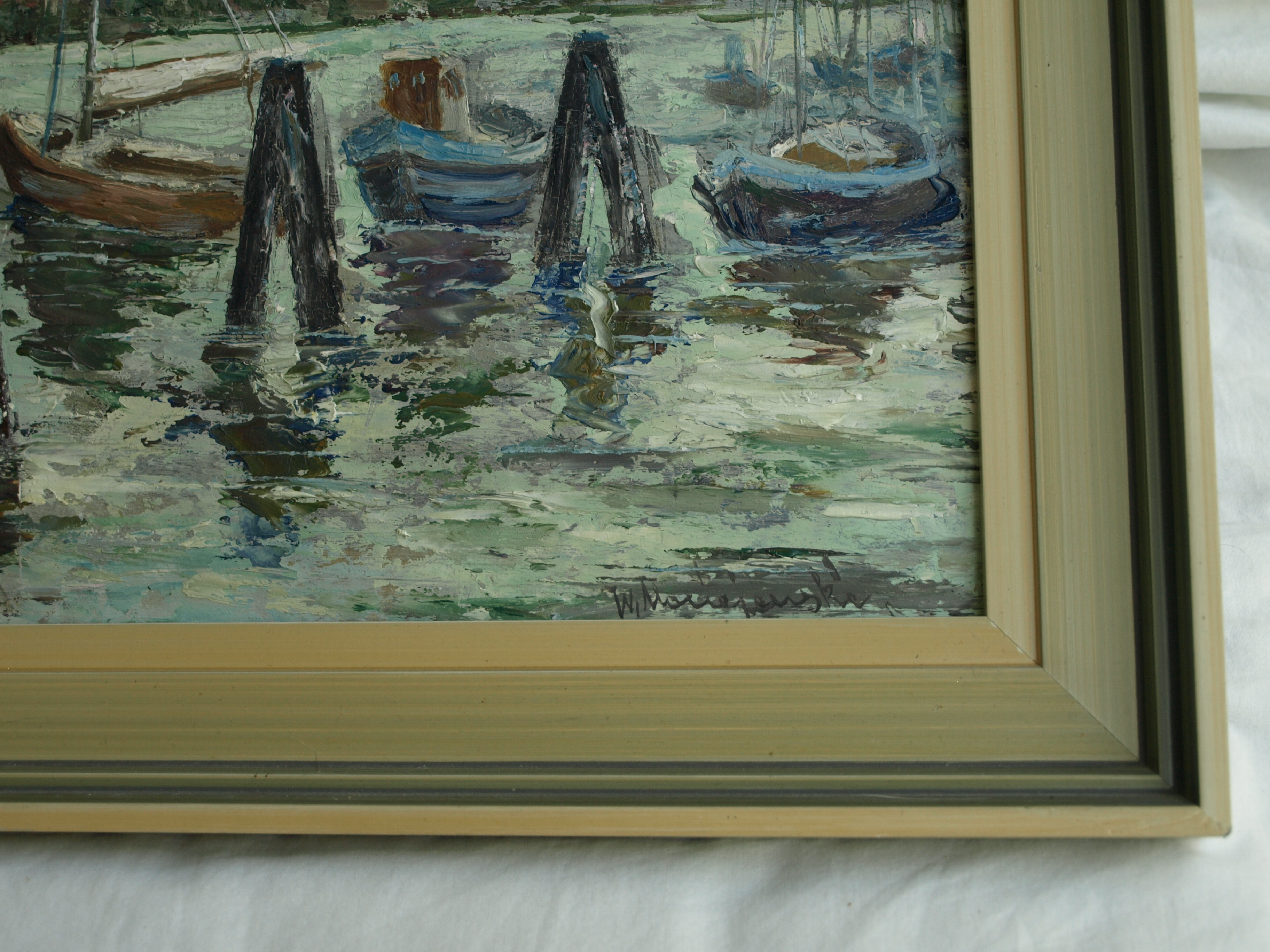 Niet of onleesbaar gesigneerd - Olieverf op board – Havengezicht – gesigneerd & ingelijst  kopen? Bied vanaf 1!