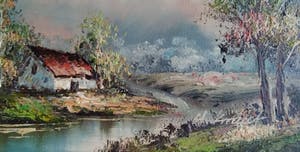 Henner Knauf - (1901-1974) boerderij aan het water, olieverf op doek kopen? Bied vanaf 35!